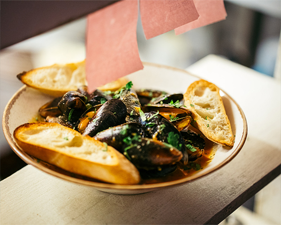 Shell food dish and bread